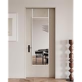 DMWOODFL 48"x14" Rounded Rectangle Over The Door Mirror - Full Length Tempered Glass & Aluminum Frame, No Drill Installation for Bedroom, Bathroom, Closet, Entryway (Silver White)