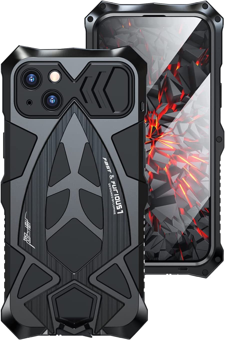 CeeEee iPhone 14 Plus Case Metal Aluminium Bumper Cover Built-in Soft Rubber Shock Proof Military Grade Protective Cover -Black