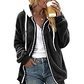 Bengbobar Women's Long Sleeve Zip Up Fleece Jackets Oversized Fall Winter Fashion Hooded Sweatshirt Warm Outwear Women Coats