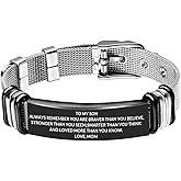 TOWAMOE To My Son Bracelet Inspirational Stainless Steel Bracelets Birthday Gifts,Graduation Gift from Mom Dad(Black)