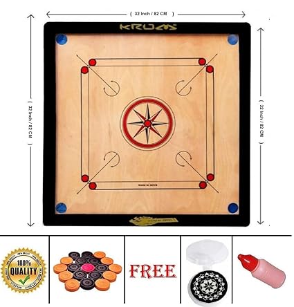 K-Rum Shiny Gloss Finish Large Size 32 Inches Round Pocket Carrom Board with Coins, Striker, and Powder ( Recommended for Above 15 Year )