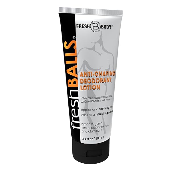 FRESH BALLS LOTION – MEN’S ANTI-CHAFING SOOTHING CREAM TO POWDER – BALL DEODORANT AND HYGIENE FOR GROIN AREA – THE ORIGINAL ANTI CHAFE CREAM FOR MEN, 3.4 FL OZ