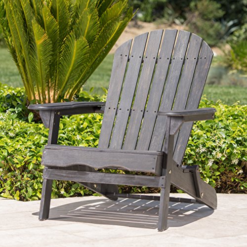 Great Deal Furniture Hillary Outdoor Rustic Acacia Wood Folding Adirondack Chair, Dark Gray