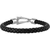 Bulova Men's Jewelry Marine Star Black Leather Braided Bracelet