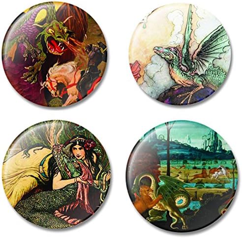 Fridge Art Magnet Dragons throughout Art History, Set of 4 Refrigerator Magnets with Beautiful Dragon Illustrations, Gift Set for Home or Office, Made in USA