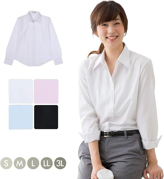 Amazon 事務服 ブラウス シャツ レディース ワイシャツ 春 夏 スキッパーシャツ レディース ブラウス オフィス シャツ 黒 白 長袖 大人 可愛い オフィス 通勤 Ol カジュアル おしゃれ 着痩せ シャツ ブラウス 通販