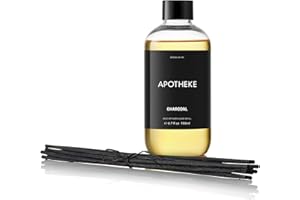 Apotheke Luxury Scented Oil Reed Diffuser Liquid Refill (Charcoal) - Premium Home Fragrance Diffuser Refill Set with Sticks