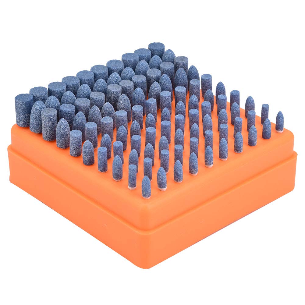 100Pcs Polishing Stone Head Grinding Wheel Burr Bit for Grinder Diameter 3mm Shank (Blue)