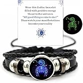 VBWEOI Gleym Bracelet, Zodiac Signs Spirit Bracelet, Multilayer Adjustable 12 Constellation Zodiac PU Leather Bracelet, Gleym Manifestation Bracelet Jewelry Gifts for Women and Man