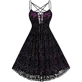 ROSE GAL Rosegal Women Plus Size Gothic Overlay Midi Dress Backless Spaghetti Strap A Line Dress