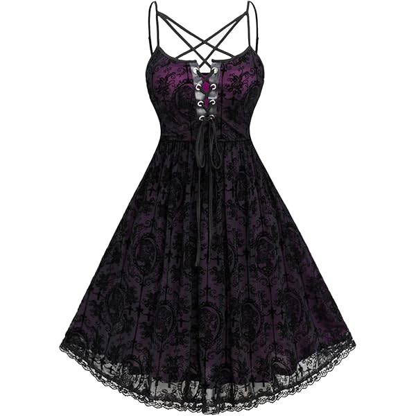 Amazon.com: ROSE GAL Women Plus Size Gothic Lace-up Cross Mesh Overlay Lace  Panel Ruffles Midi Dress Vinatge Goth Straps A Line Dress(Black_1/M) :  Clothing, Shoes & Jewelry