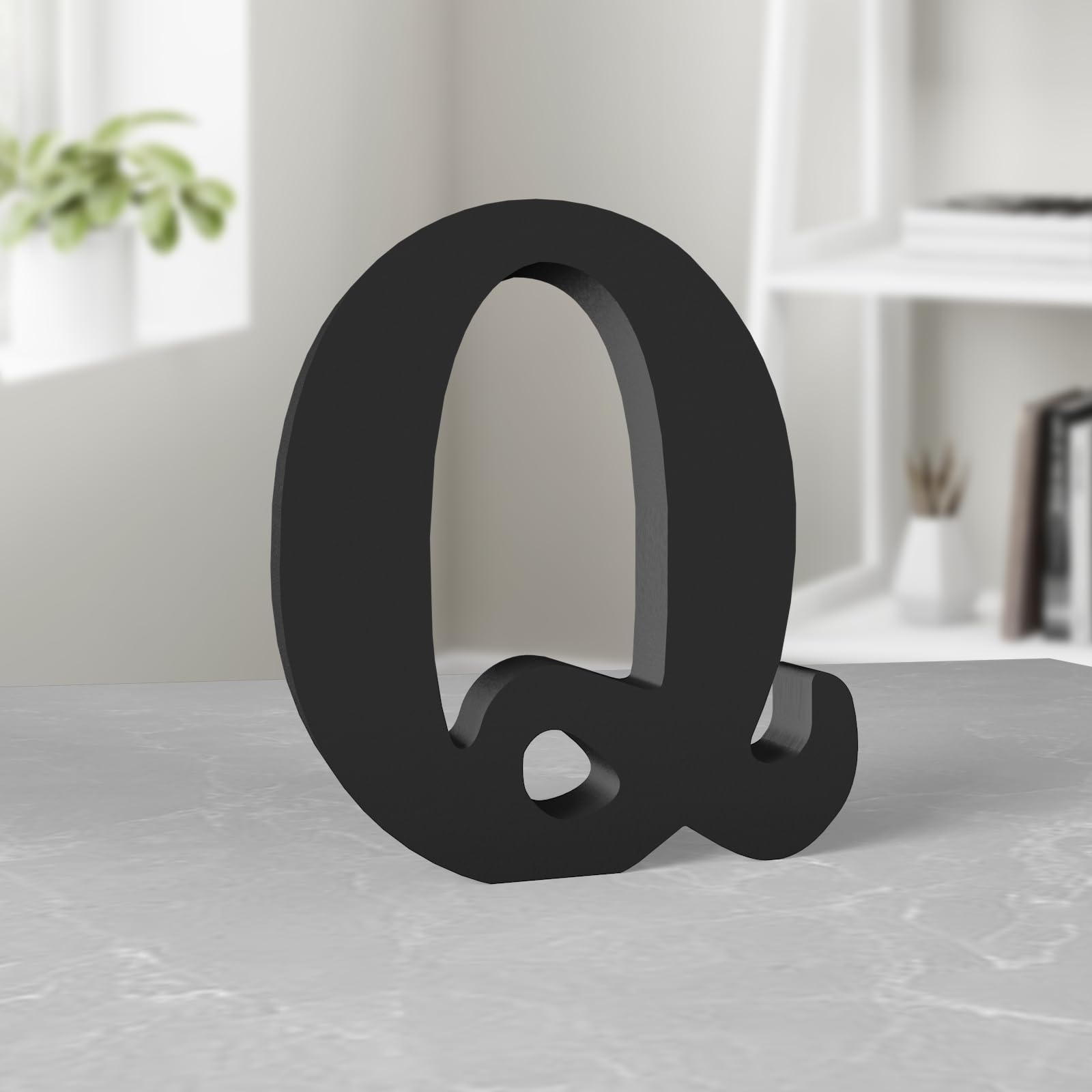 Aruatu 6 Inch Black Wood Letters for Wall Decor - Unfinished Decorative Standing Letter Slices for Sign Board Decoration, Craft, Home Party Projects (Q)