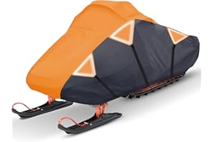 Tokept Snowmobile Cover, 300D Waterproof Oxford Fabric Sled Ski Cover, with Triangle Straps Reflective Strip, Elastic Bottom can Trailer, Fit Length 130"x 51"x 48" (L Orange&Grey)