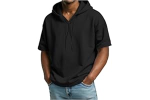 Summer Hoodies for Men Short Sleeve Drawstring Hooded Tshirts Lightweight Breathable Comfy Sweatshirts 2026 Loose Casual Tops