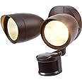 LEONLITE Motion Sensor Flood Light, ETL Listed, Aluminum LED Security Lights Dusk to Dawn, Adjustable Dual Heads, IP65 Waterproof, 1400lm Outdoor Floodlighting Fixture, 3000K Warm White, Bronze