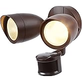 LEONLITE Motion Sensor Flood Light, ETL Listed, Aluminum LED Security Lights Dusk to Dawn, Adjustable Dual Heads, IP65 Waterp