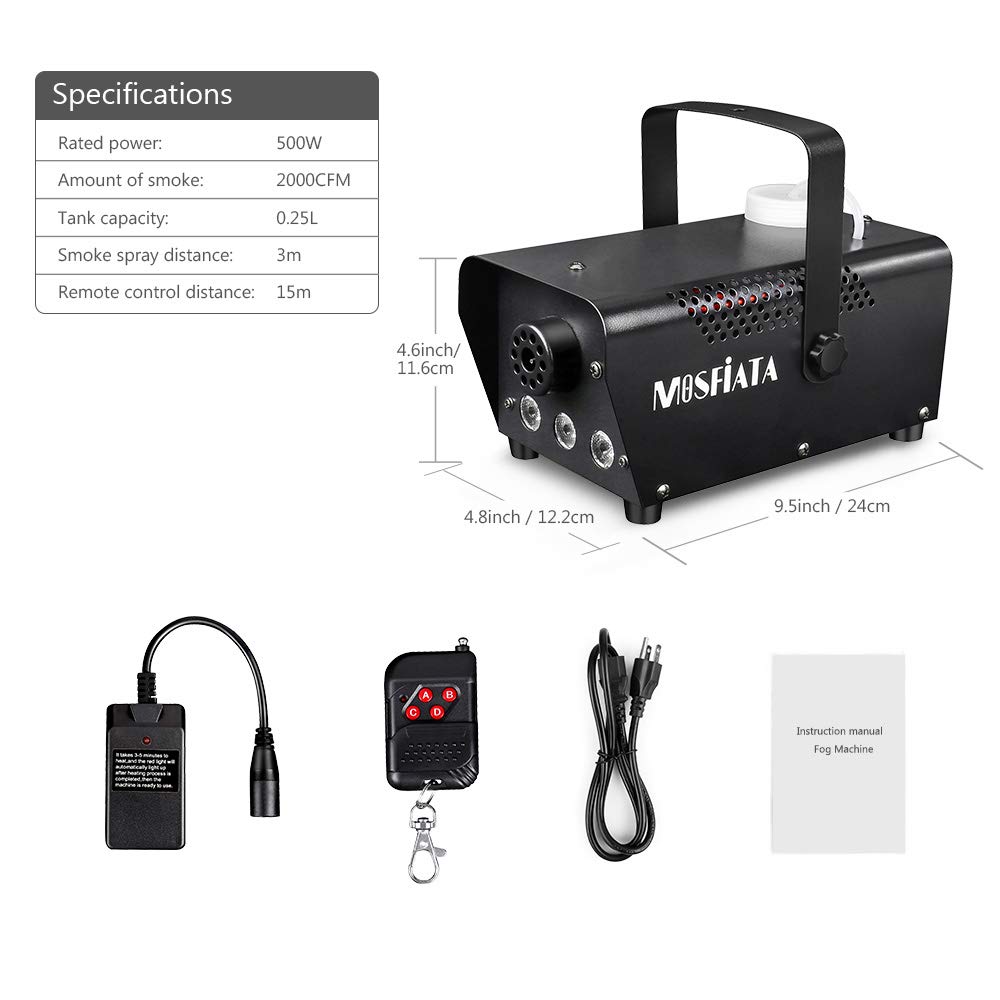 Halloween Fog Machine - MOSFiATA 500W Professional Multi-color Smoke Machine with 3 LED Lights ON/OFF and Wireless Remote Control, 2000 CFM Huge Fog for Holidays Parties Weddings Stages etc.