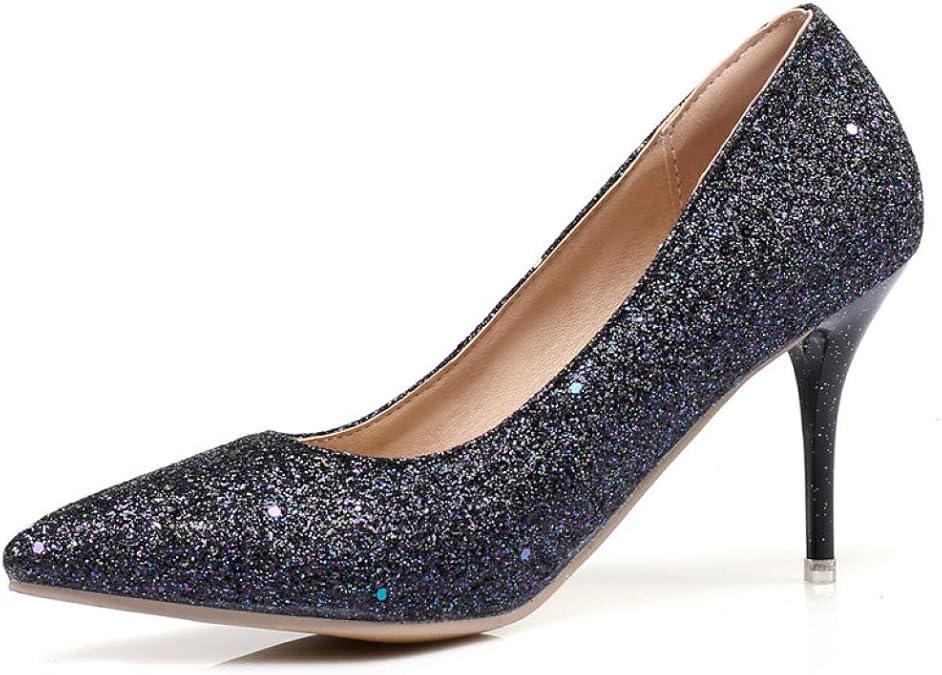 Amazon.com | Women Pumps Pointed Toe Comfortable Elegant Silver Heels Wedding Shoes Wedding 