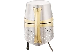 L M Handicrafts Medieval 18 Gauge Medieval Crusader Helmet Metal Knight Helmets Roman with Liner Silver