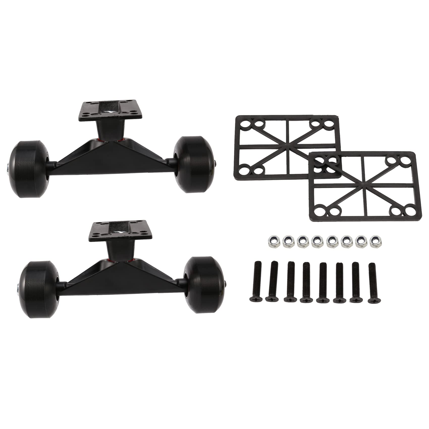 Pvczool 2 Sets Skate Board Wheels Aluminum Alloy Skateboard Trucks Rubber Four-Wheel Longboard Parts Mini Cruiser,Black