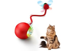 Jovrun Interactive Cat Toys for Indoor Cats, 2025 Upgraded 360° Anti-chew Safe Material Moving Cat Ball with Tail, Interactive Cat Toys for Bored Indoor Adult Cats to Keep Them Busy (Red, 2.2in)