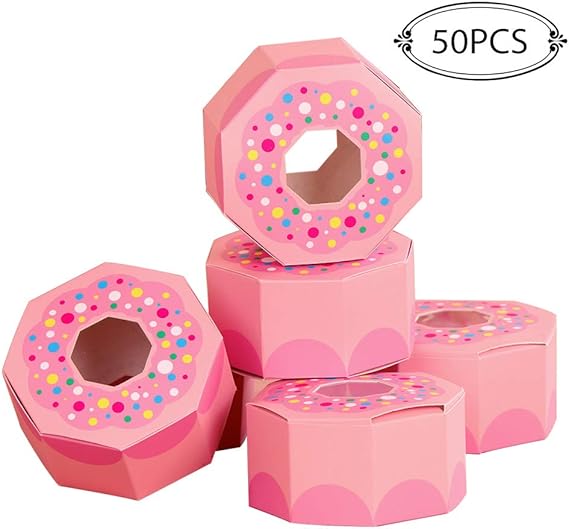 Amazon.com: OurWarm 50pcs Pink Candy Boxes 3x3x1.6 Inch Donut Pattern