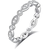 IMOLOVE Moissanite Wedding Band Wedding Rings for Women Evil Eye Shaped 925 Sterling Silver Rings with 18K Gold Plated Eternity Stackable Engagement Ring Anniversary Band Size 3-11.5