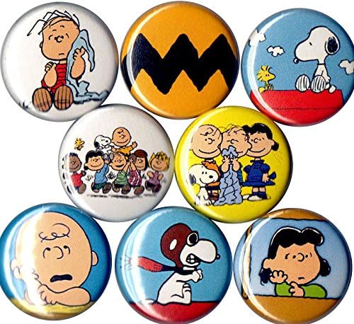 Set of 8 Peanuts Gang 1" pins/buttons/badges