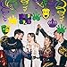 Supla 30 Pcs Mardi Gras Hanging Swirl Decorations Party Swirls Hanging Steamers Foil Hanging Ceiling Décor Swirl Streamers with Crown Mask Cutouts for Mardi Gras Party Supplies Photo Booth Backdrop