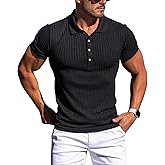 Collared Muscle Polo Shirts Men Slim Fit Textured Knit Polo Shirts Short Sleeve Button Down Shirts Casual Stylish
