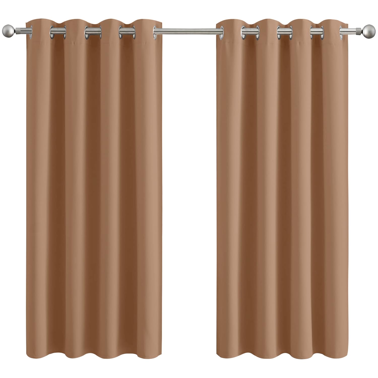 Aspire Homeware Blackout Curtains for Living Room - Black Out Bedroom Curtains Eyelet - Thermal Insulated Super Soft & Energy Saving Privacy Beige Kitchen Curtain Pair Panel 66x54 inch Drop + Tiebacks — image 1