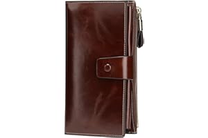 Itslife Womens Wallet RFID Blocking Large Capacity Luxury Wax Genuine Leather Wallets Clutch Wallet Ladies Card holder, Coffee
