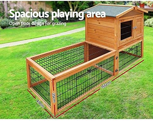 Rabbit Hutch Wooden Chicken Coop Guinea Pig Ferret Cage Hen House 2 Storey Tray