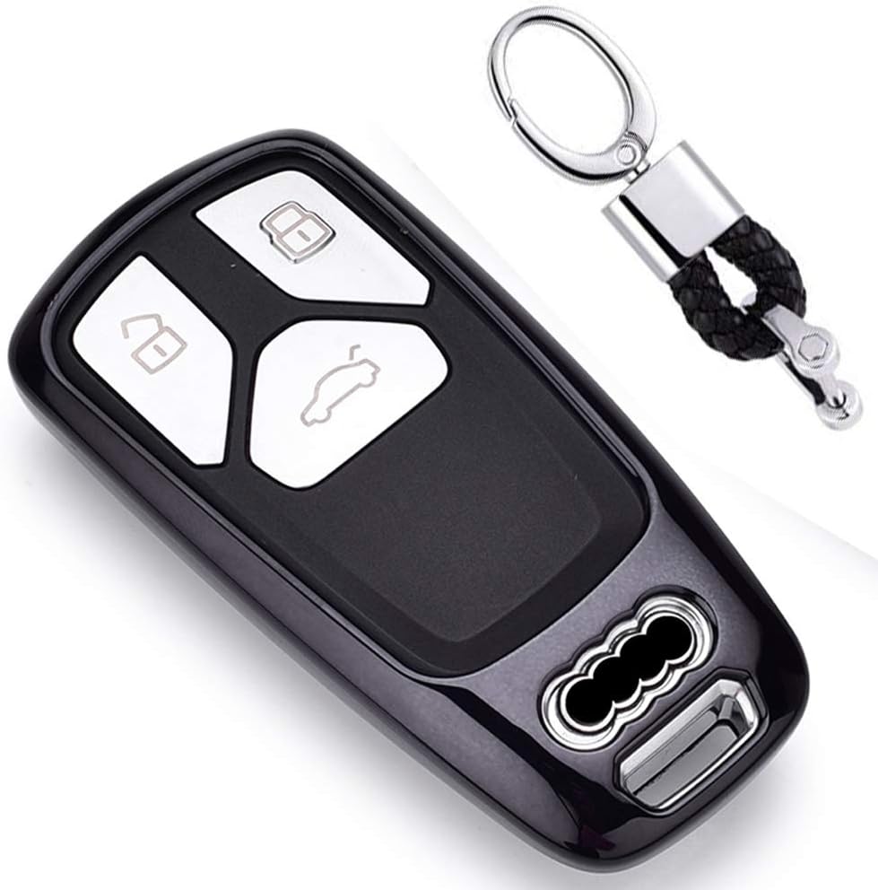 Black Premium Soft TPU Car Key Case Shell Cover with Key Chain for 2016 2017 2018 Audi Q5 Q7 A3 A4L A5 A6L A7 TT TTS R8 S5 S7