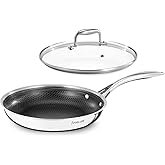 DELUXE Hybrid Ceramic Nonstick 10-Inch Fry Pan with Tempered Glass Lid, Skillet with Stay-Cool Handles, Dishwasher&Oven Safe, PFOA Free Compatible with All Cooktops