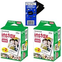 Fujifilm Instax Mini Twin Pack Instant Film -2 pack (40 sheets) for Fujifilm Instax Mini 7s, Mini 8, Mini 9, Mini 25, Mini 50S, Mini 90, SP-1 & SP-2 Smartphone printers + HeroFiber Cleaning Cloth