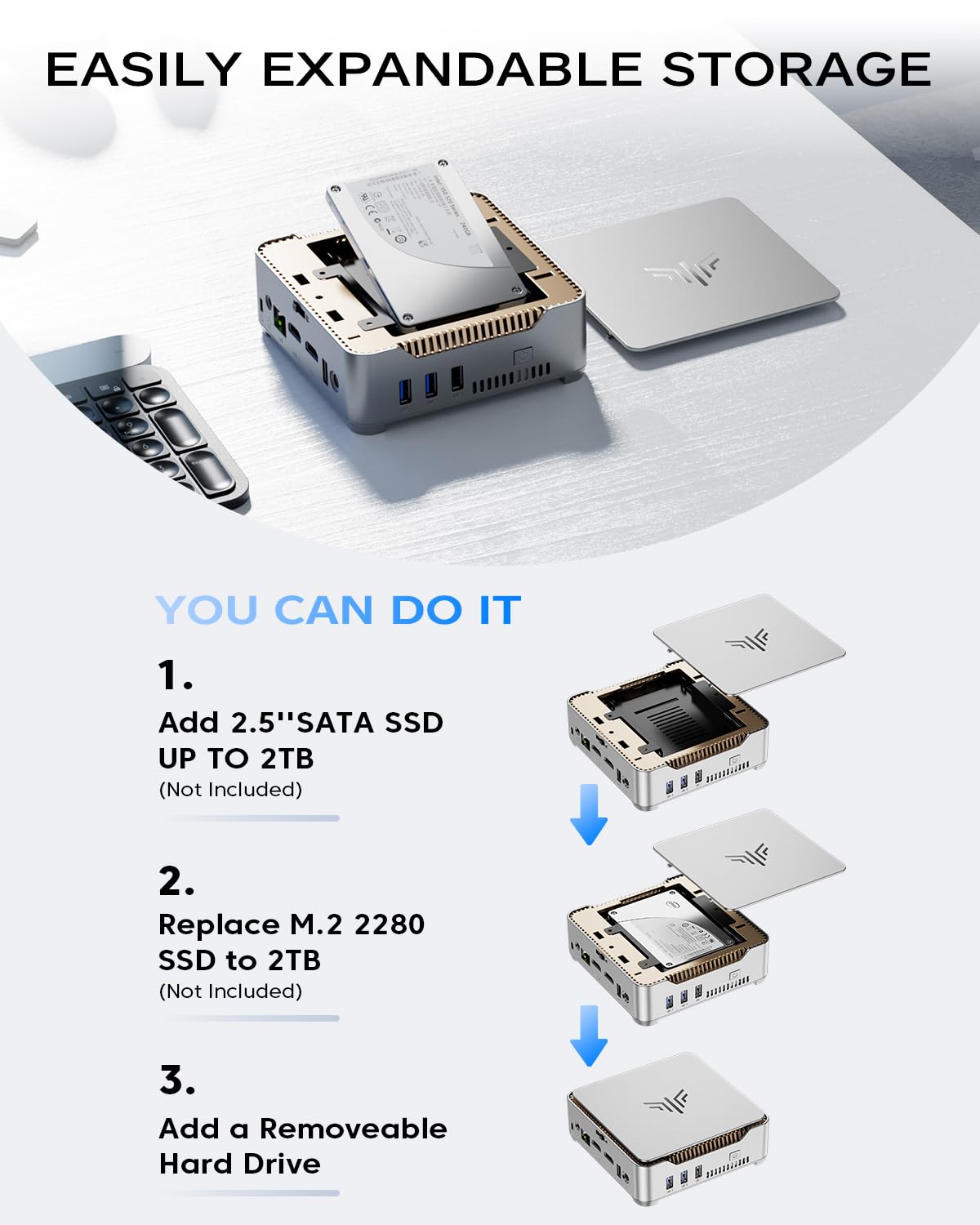 KAMRUI GK3Plus Mini PC, 16GB RAM 512GB M.2 SSD Mini Computers,12th Alder Lake N95 (up to 3.4GHz) Micro PC, 2.5''SSD, Gigabit Ethernet,4K UHD,Three Screen Display, WiFi,BT,VESA/Home/Business Small pc
