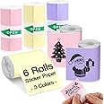 6 Rolls Colored Printer Paper, Self-Adhesive Thermal Paper with Black Character on Yellow/Purple/Pink Color Paper for Printer, 57mm x 25mm Sticker Printer Paper, 3 Color Thermal Labels