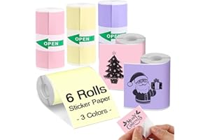 BAGVHANDBAGRO 6 Rolls Colored Printer Paper, Self-Adhesive Thermal Paper with Black Character on Yellow/Purple/Pink Color Paper for Printer, 57mm x 25mm Sticker Printer Paper, 3 Color Thermal Labels