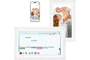 CHANGINGTOUCH Changing 15.6" Digital Wall Calendar|Picture Frame with Anti-Glare Paper Touchscreen|Google Photos&Voice Assistant&Home Hub|Chore Chart|Install Google Play Apps|Li-Battery|Speakers(F16S-White Wood)