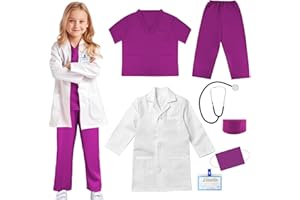 COTATERO Doctor Scrubs Costume for Kids With Stethoscope Lab Coat Career Day Costume Doctor Dress Up For Boys Girls 3-12