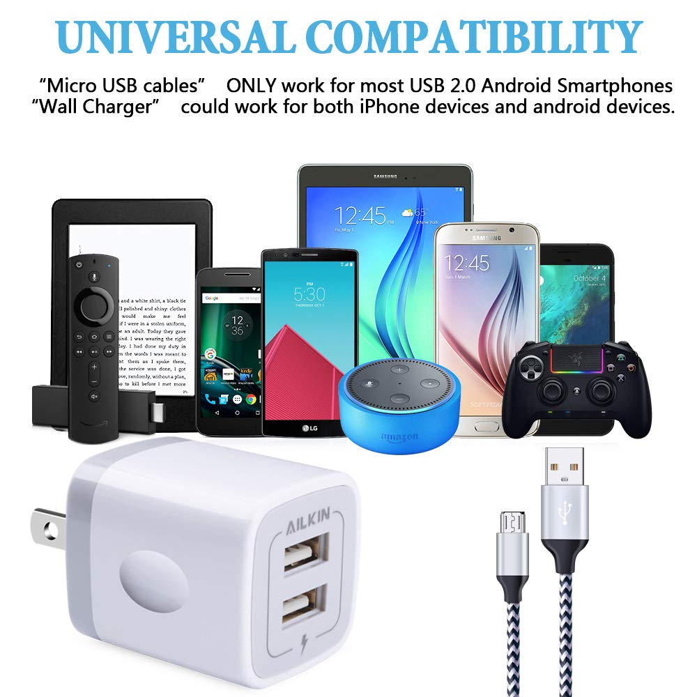 Fast Wall Charger Adapter with Android Micro USB Cable Plug Cube Compatible Samsung Galaxy J8 J7 Sky Pro Perx Star, J7V Prime, j3 Emerge, Luna Pro Eclipse Mission, On5/On7/On8/S3/J6/J2, 6 FT Cord