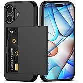 Nvollnoe Compatible with iPhone 17 Case with Card Holder Dual Layer Heavy Duty Protective Shockproof Hidden Card Slot Slim Wallet Phone Case for Women&Men 6.3 inch(Black)