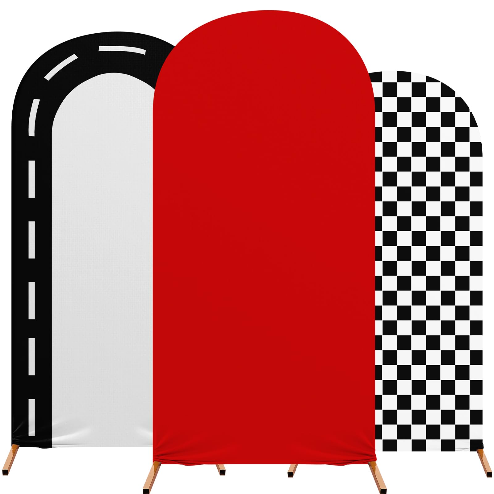 Photo 1 of Mindsoft Fast Party Arch Backdrop Cover Set of 3 Racing Theme Arch Covers Spandex Backdrop Stand 4ft, 5ft, 6ft for Wedding Birthday Banquet Boy Girl Ceremony Decoration(Red)