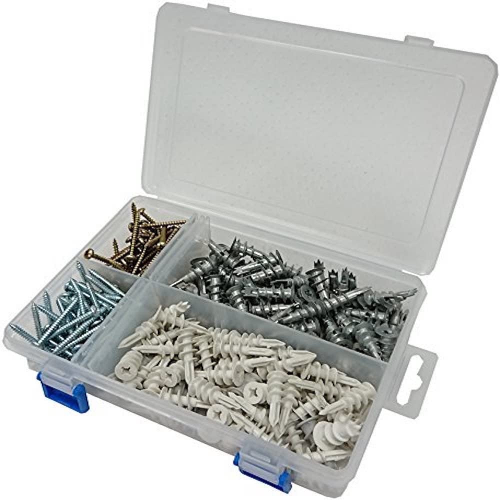 Merriway BH06598 (300 Pcs) Assortment of Nylon & Alloy Redi-Driva Cavity Wall Plugs with Screws in a 8 Compartment Carry Case - Pack of 300 Pieces