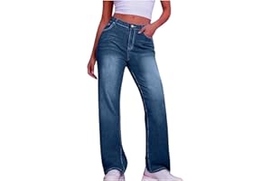 Jeans for Women High Waist Straight Wide Leg Jean Loose Stretchy Baggy Casual Tummy Control Denim Pants with Pocket