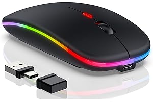 FYBC LED Wireless Mouse - Bluetooth Computer Mice with Jiggler Mice Mover, RGB, Rechargeable, Slim, Optical Portable 2 Mode B