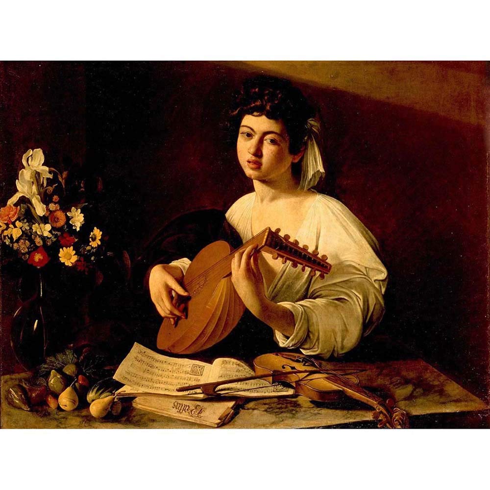 Wee Blue Coo Painting Portrait Study Caravaggio Lute Player Art Print Poster Wall Decor 12X16 Inch