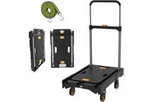 DrTakepeak Folding Platform Hand Truck Push Cart Foldable Dolly Cart Portable Trolley 300lb Heavy Load Capacity, Adjustable Handle with Swivel Wheels for Garage Garden Home Office Travel Shopping Use