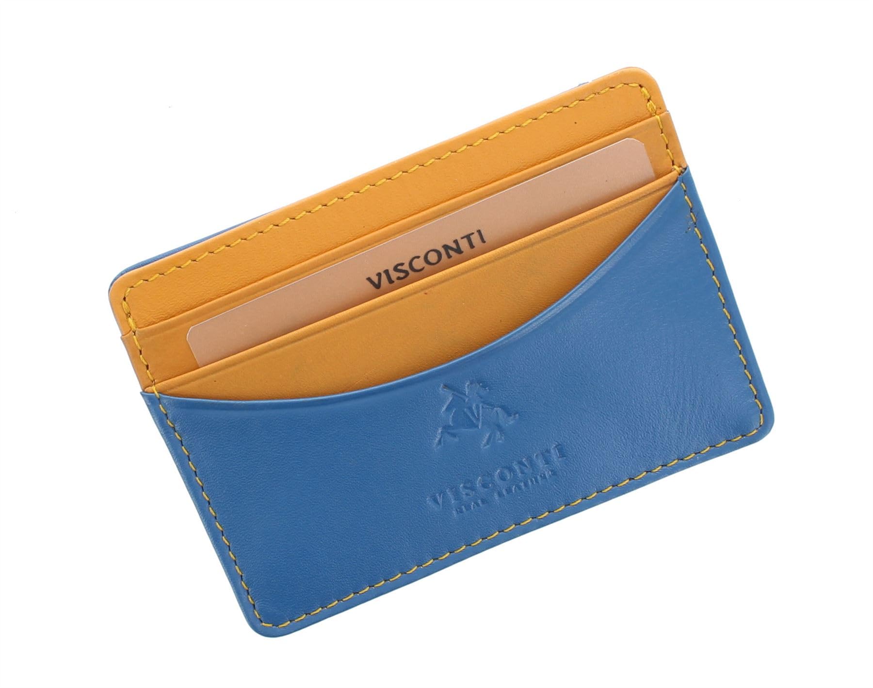 VISCONTI Lucca Collection Ramon Two Tone Slim Leather Credit Card Holder LC35 Blue/Mustard